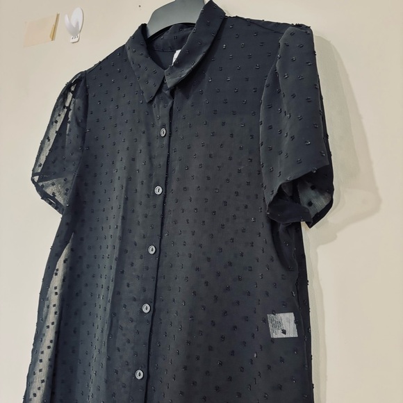 Elle black sheer button up high low short sleeve relaxed long shirt duster Small - Picture 3 of 16